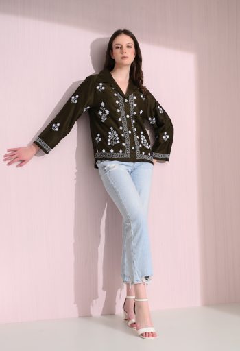 Crimson Bloom Embroidered